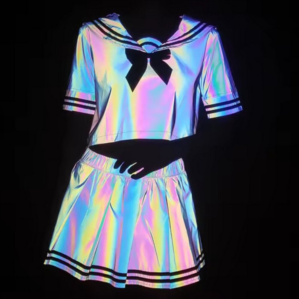 Holographic Sailor Mini Dress - Iridescent Pink